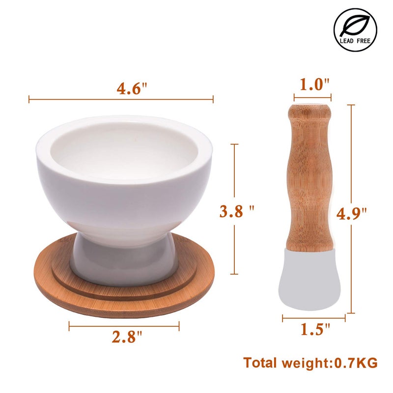 E-liu Porcelain Mortar and Pestle â€“ Pill Crusher,Spice Grinder,Herb Bowl,Pesto Powder â€“ Gift Ideal â€“ with Anti-Slip Base and Grip â€“ Molcajete for Seasoning,Paste and Guacamole. - Image 2